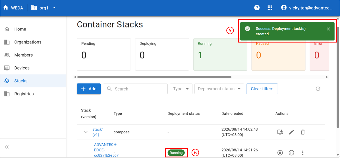 Deployment created - stack running
