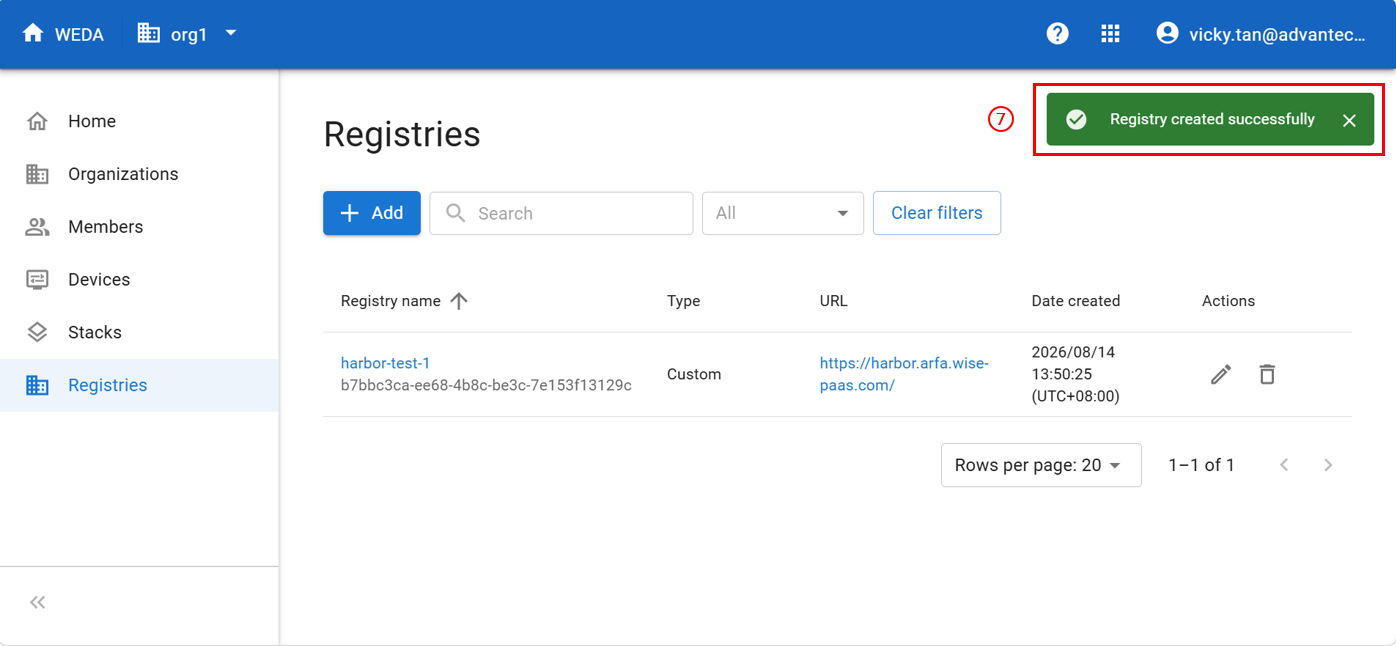 Registry created successfully
