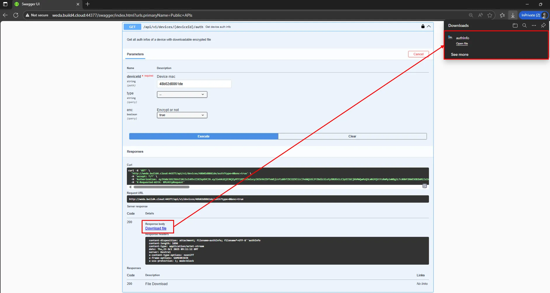 WEDA authInfo download