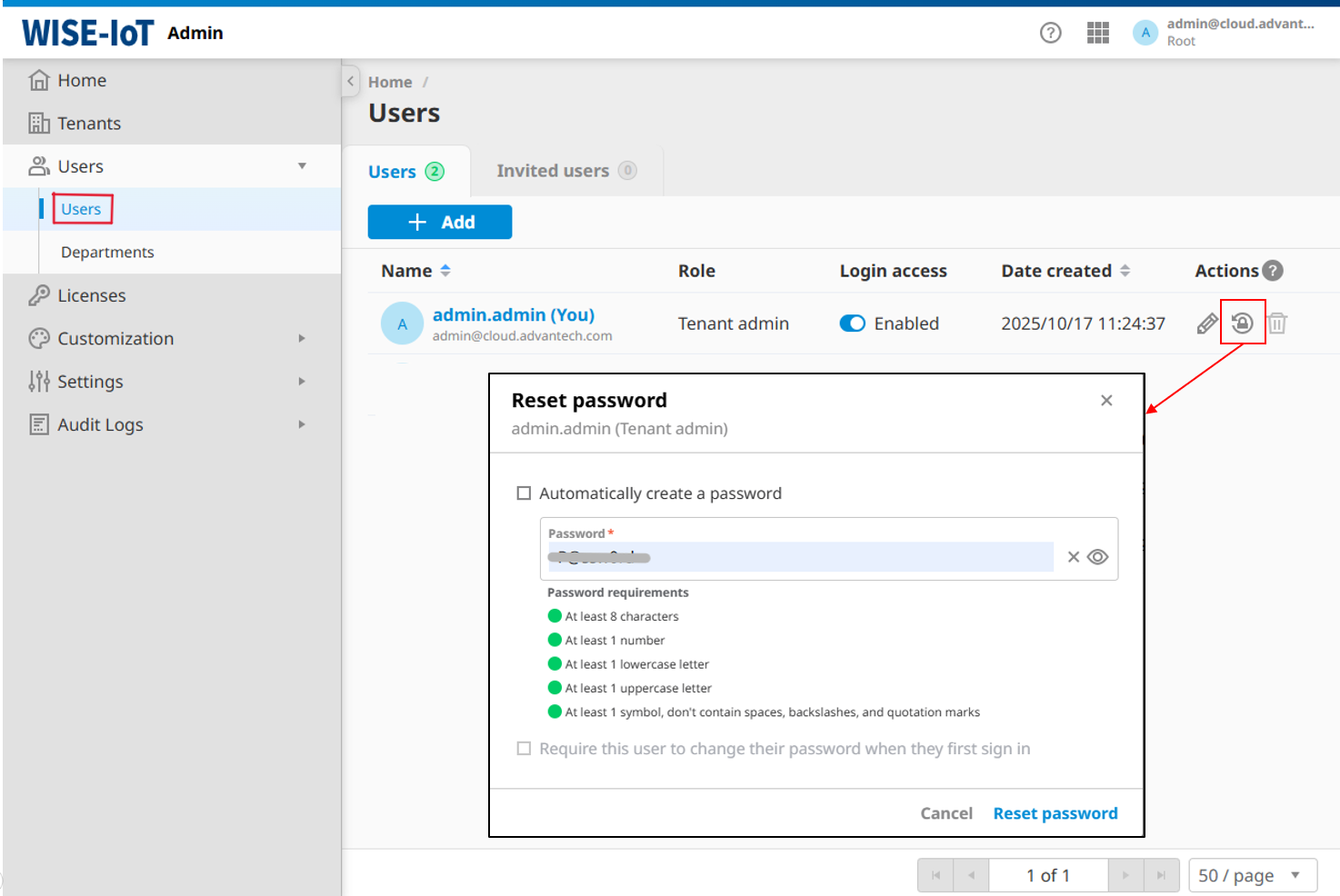WEDA Reset the Password