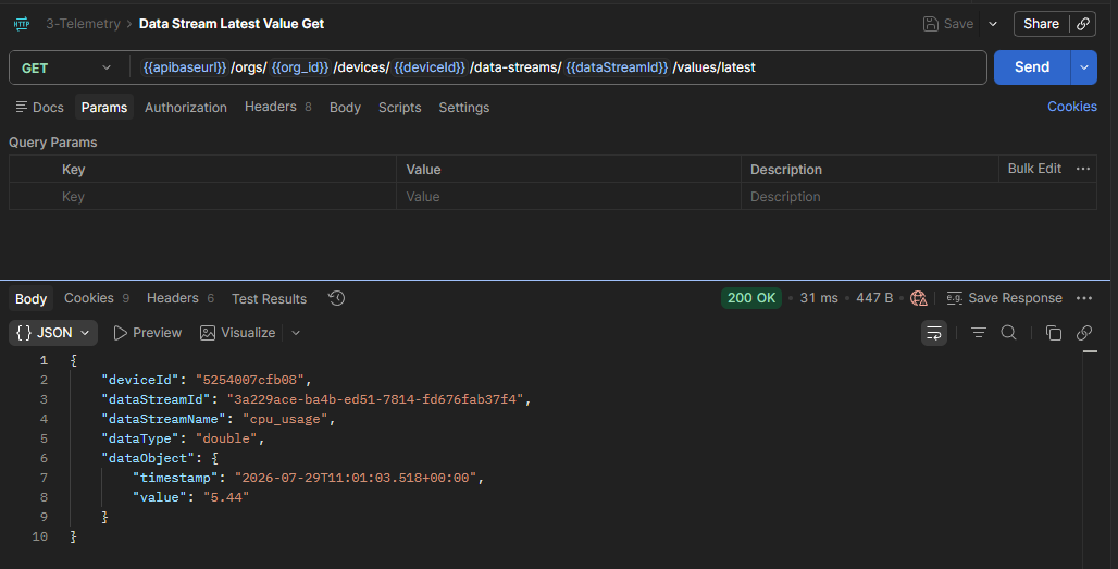 Postman get latest data stream value