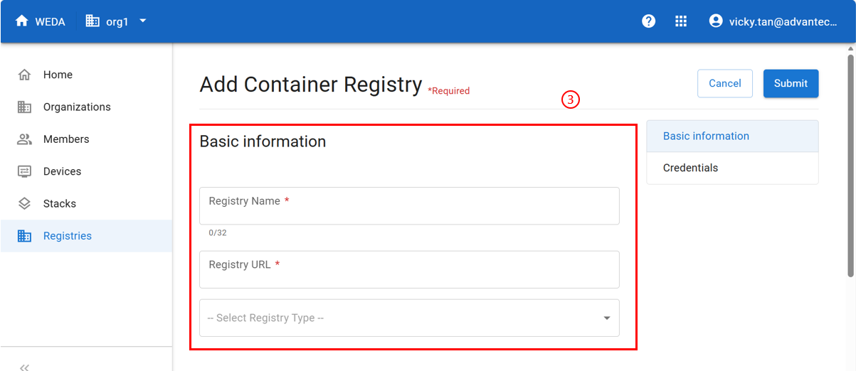 Add registry - Basic information
